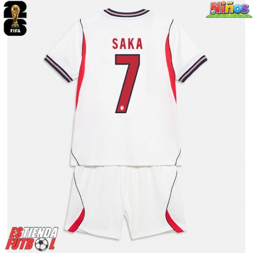 Inglaterra Bukayo Saka #7 Primera Equipación Niños Mundial 2026 Manga Corta (+ Pantalones cortos)